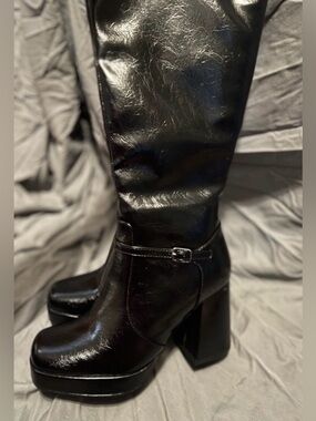 Windsor leather Black Glossy Over-the-Knee Platform Boots